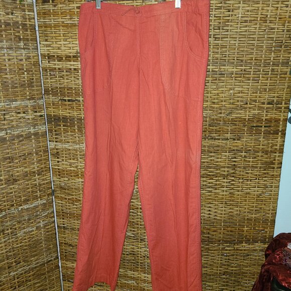 SANTA CRUZ Women's Cotton Pants Wide Leg VTG Large Pockets Sz L Coral Red - Picture 1 of 8